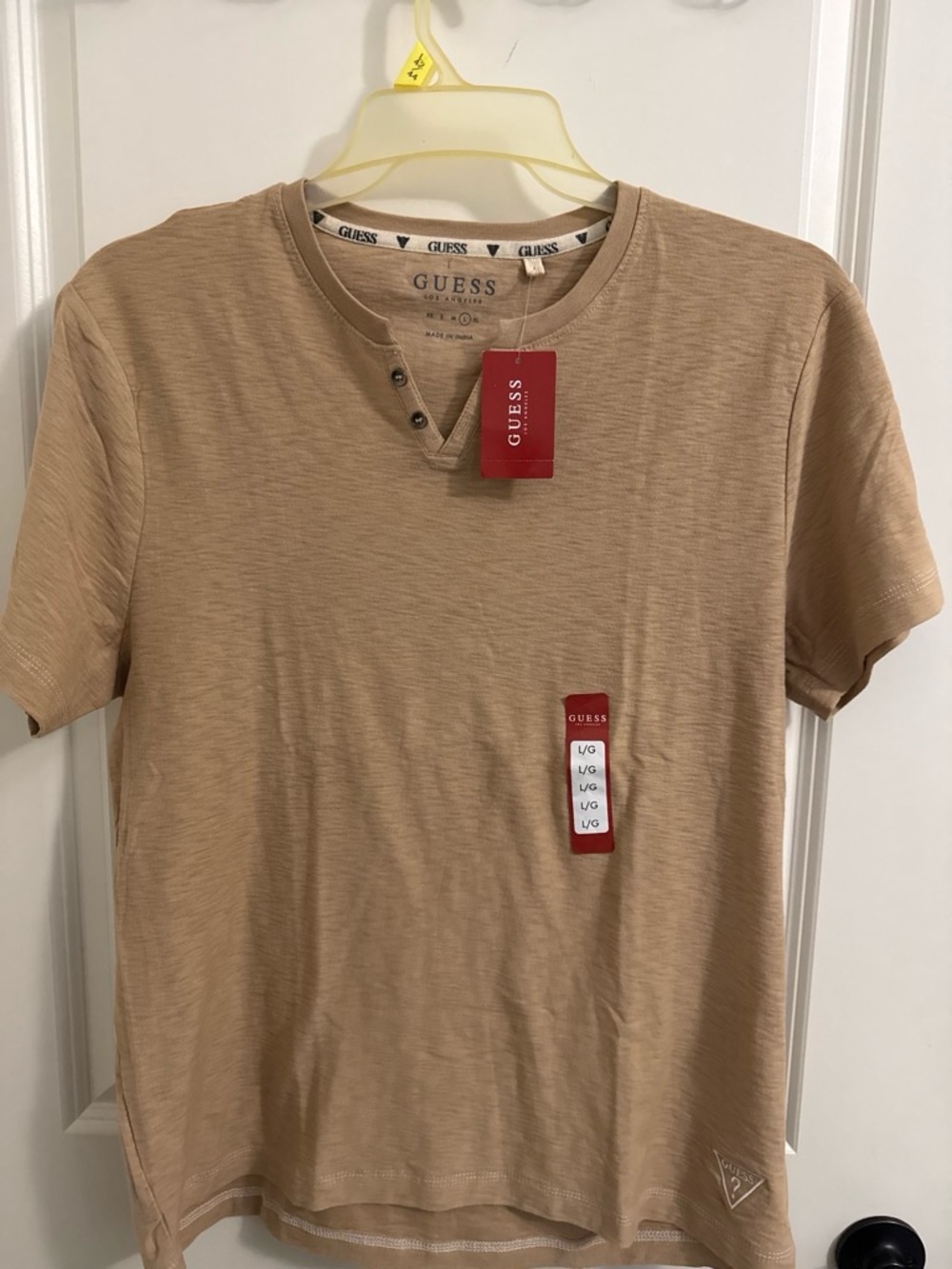 GUESS Men’s Beige Short-Sleeve Henley Tee